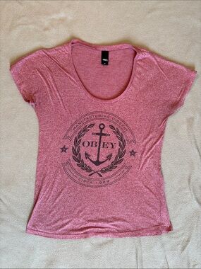 Obey Pink Anchor Crest Short Sleeve Tee